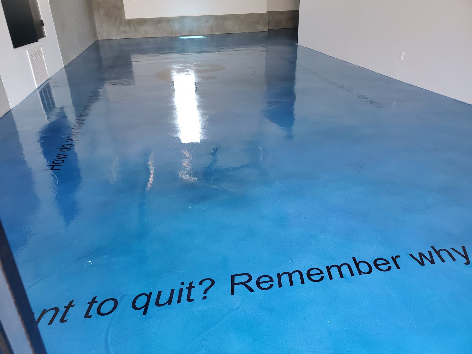 Motivational text epoxy floor